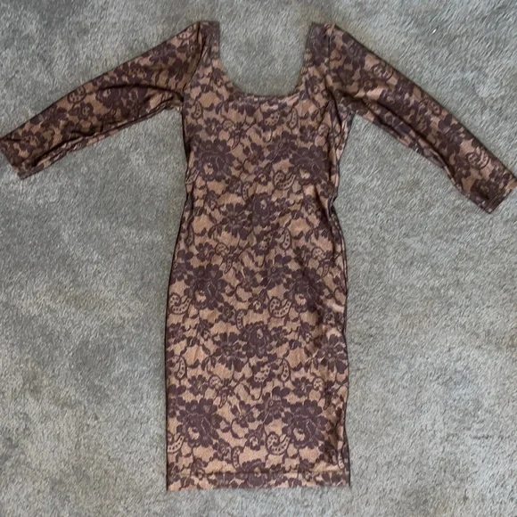 American Apparel | Dresses | American Apparel Body Con Lace Nude Print Dress  | Poshmark